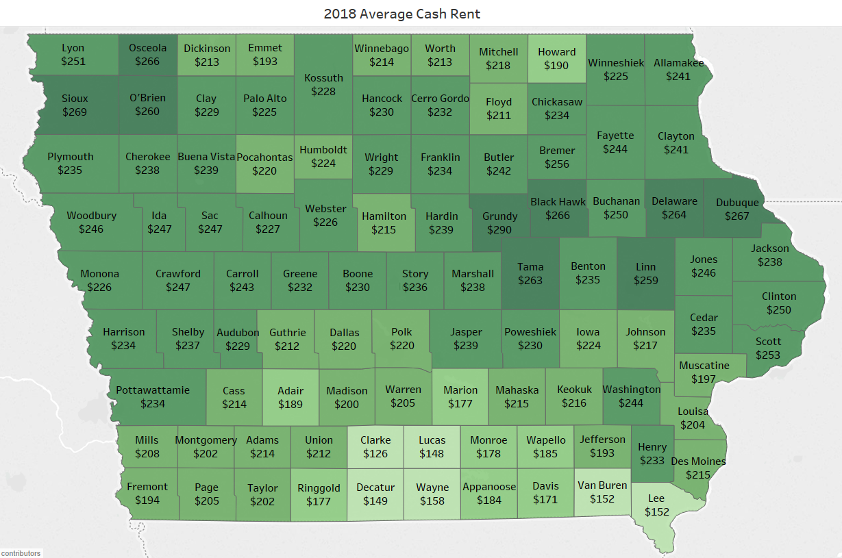 Iowa Cash Rent Map 2018
