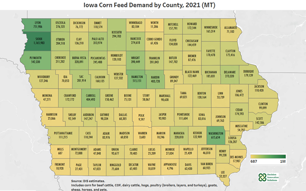 Iowa Corn Feed Demand by County 2021
