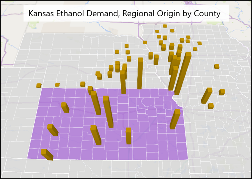 Kansas Ethanol Demand, Regional Origin by County