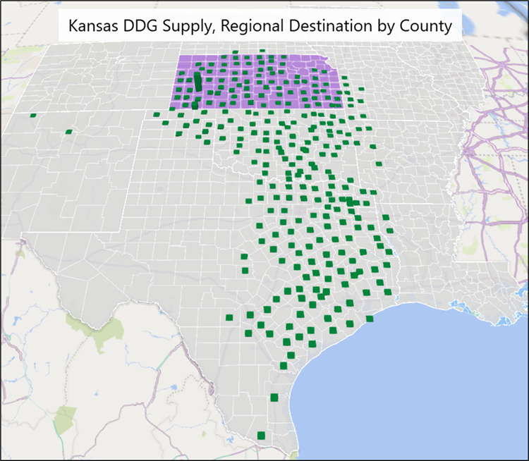 Kansas DDG, Regional Destination by County