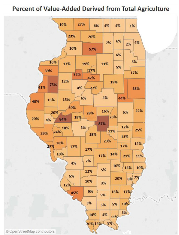 Illinois Percent of Value Added Derived from Total Agriculture